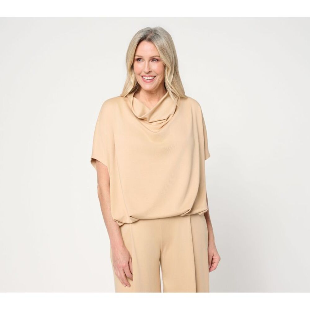 Martha Stewart Women's Top Sz S Signature Essentials Cowl-Neck DARK BEIGE